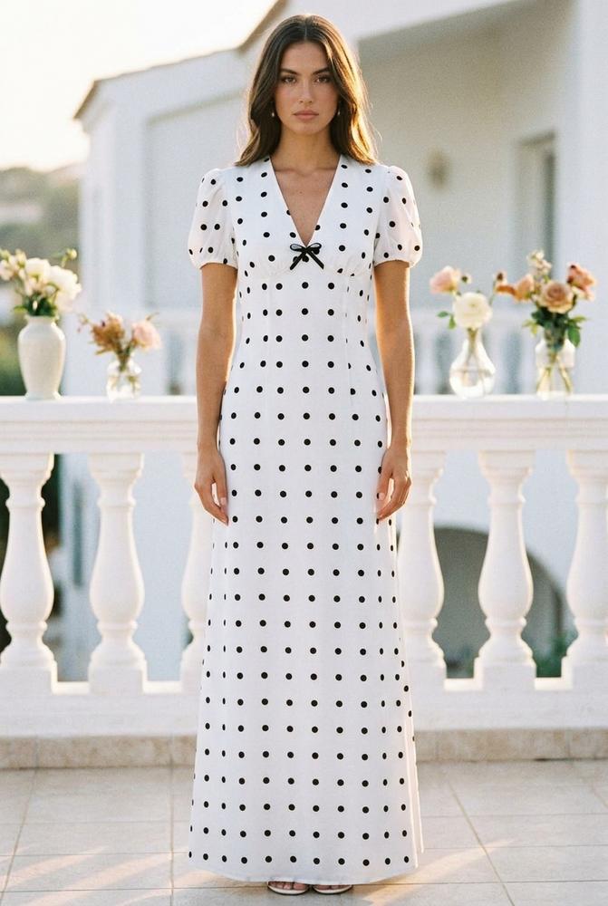 Oh Molly - Nosil | Gestipte Kortarmige Maxi-jurk