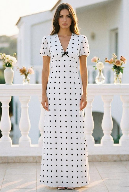 Oh Molly - Nosil | Gestipte Kortarmige Maxi-jurk