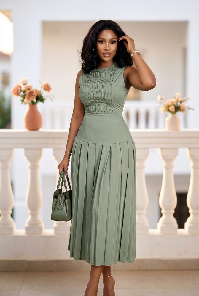 Oh Molly - Lylen | Mouwloze Geplisseerde Midi-jurk