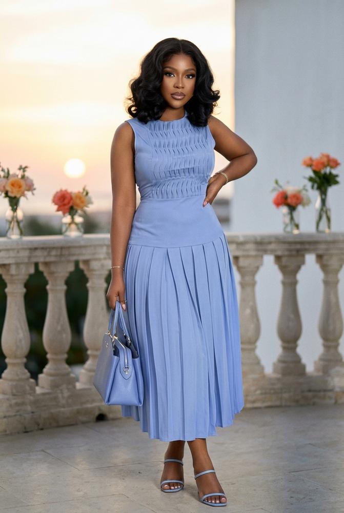 Oh Molly - Lylen | Mouwloze Geplisseerde Midi-jurk