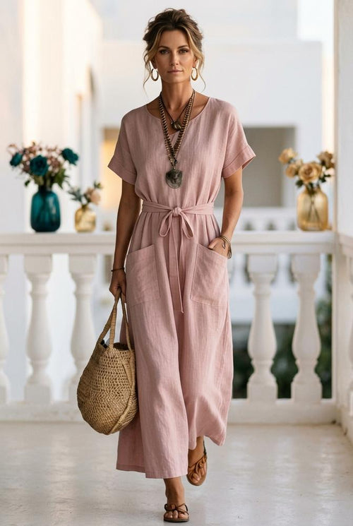 Oh Molly - Lalen | Getailleerde Kortarmige Maxi-jurk