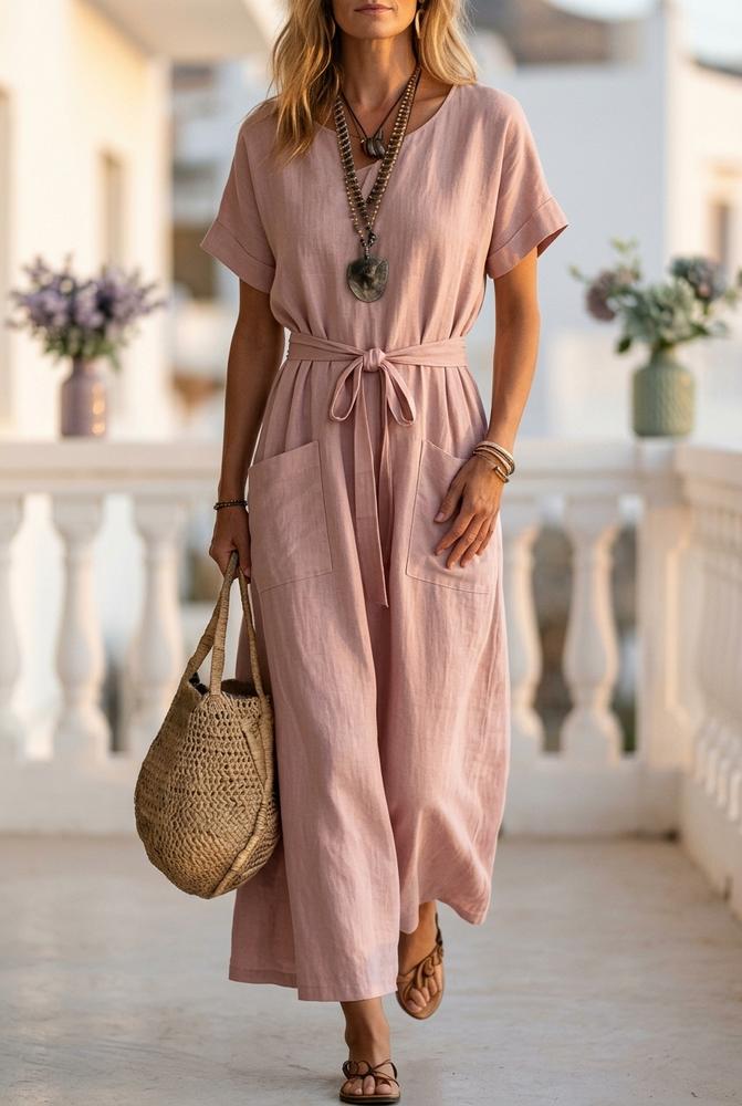 Oh Molly - Lalen | Getailleerde Kortarmige Maxi-jurk